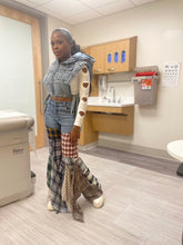 Load image into Gallery viewer, “Poppy” Plaid Patchwork Fit and Flared Denim Jeans
