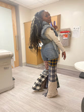 Load image into Gallery viewer, “Poppy” Plaid Patchwork Fit and Flared Denim Jeans
