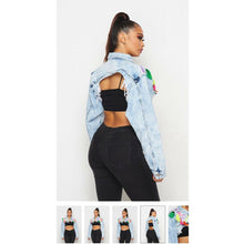 Load image into Gallery viewer, &quot;Love Music&quot; Crop Denim Fringe Sequin Tassle Jacket - Modish Mocha
