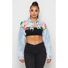 Load image into Gallery viewer, &quot;Love Music&quot; Crop Denim Fringe Sequin Tassle Jacket - Modish Mocha
