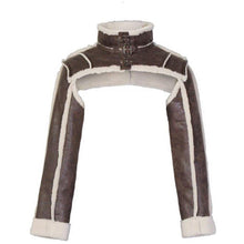 Load image into Gallery viewer, “Jayda” Cropped Faux Fur Leather Jacket - Modish Mocha
