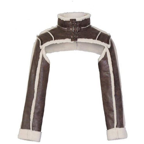 “Jayda” Cropped Faux Fur Leather Jacket - Modish Mocha