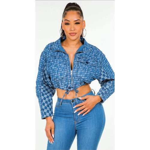 “Dat Denim” Crop Zip Front Jacket - Modish Mocha