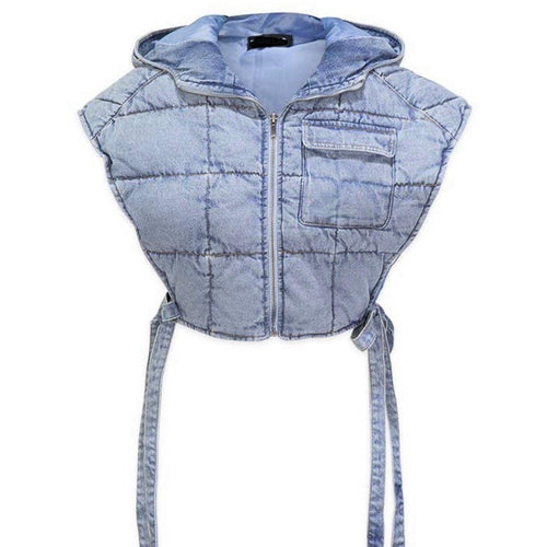“Daria” Sleeveless Quilted Denim Vest - Modish Mocha